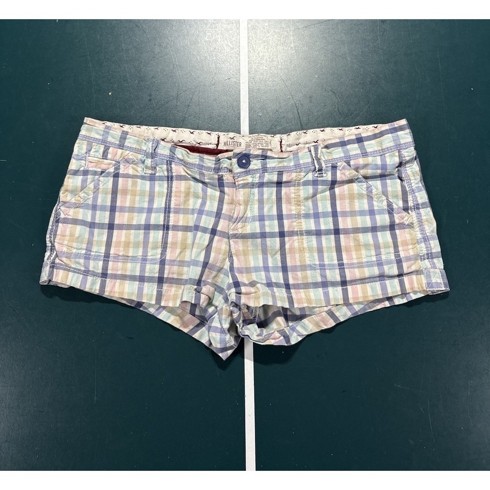 Vintage Y2K Hollister Plaid Micro Mini Shorts Size 5 Pastel Low Rise 2000s